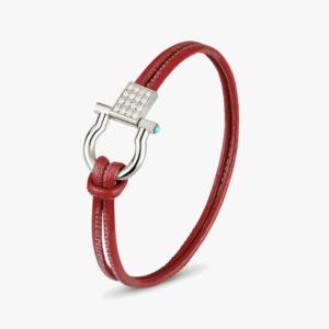 Bracciale nautico in oro 18k e diamanti e pelle Burgundy